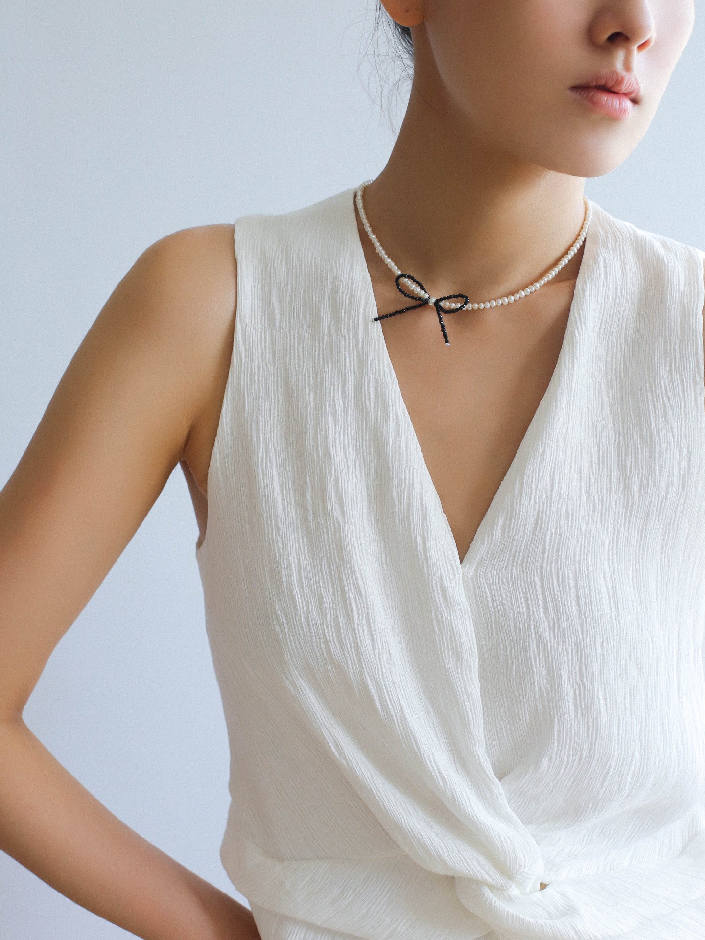 Bow Rice Freshwater Pearl Necklace-Gembea Jewelry