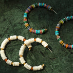 Colored Natural Stone Shell Beaded Hoop Earrings