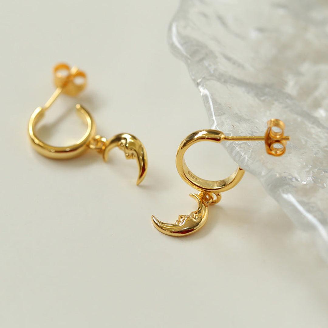 S925 Silver Moon Drop Hoop Earrings - Gembea Jewelry