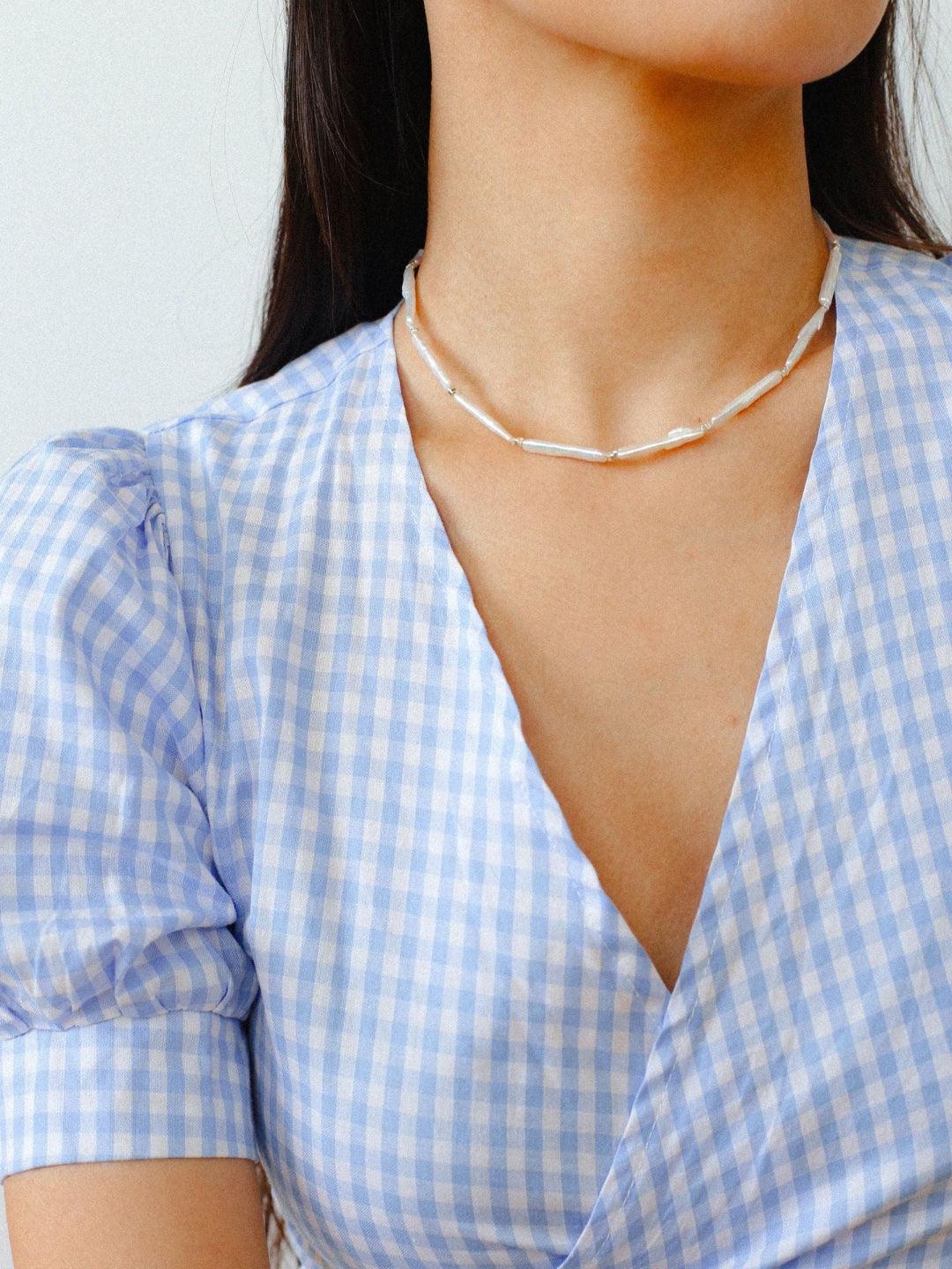 Spring Heartbeat Toothpick Pearl Necklace - Gembea Jewelry