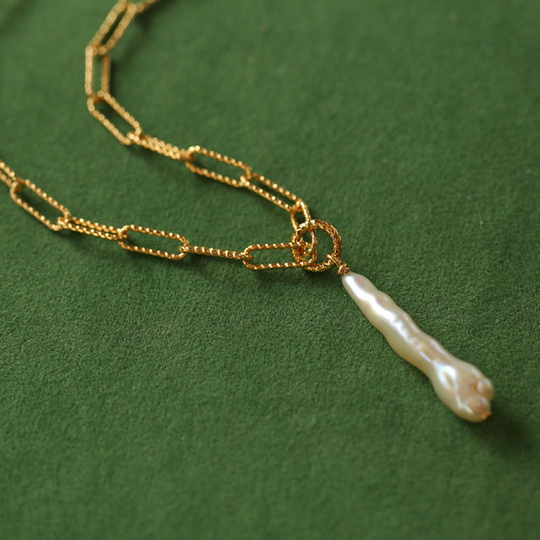 Gold Chain Baroque Pearl Necklace