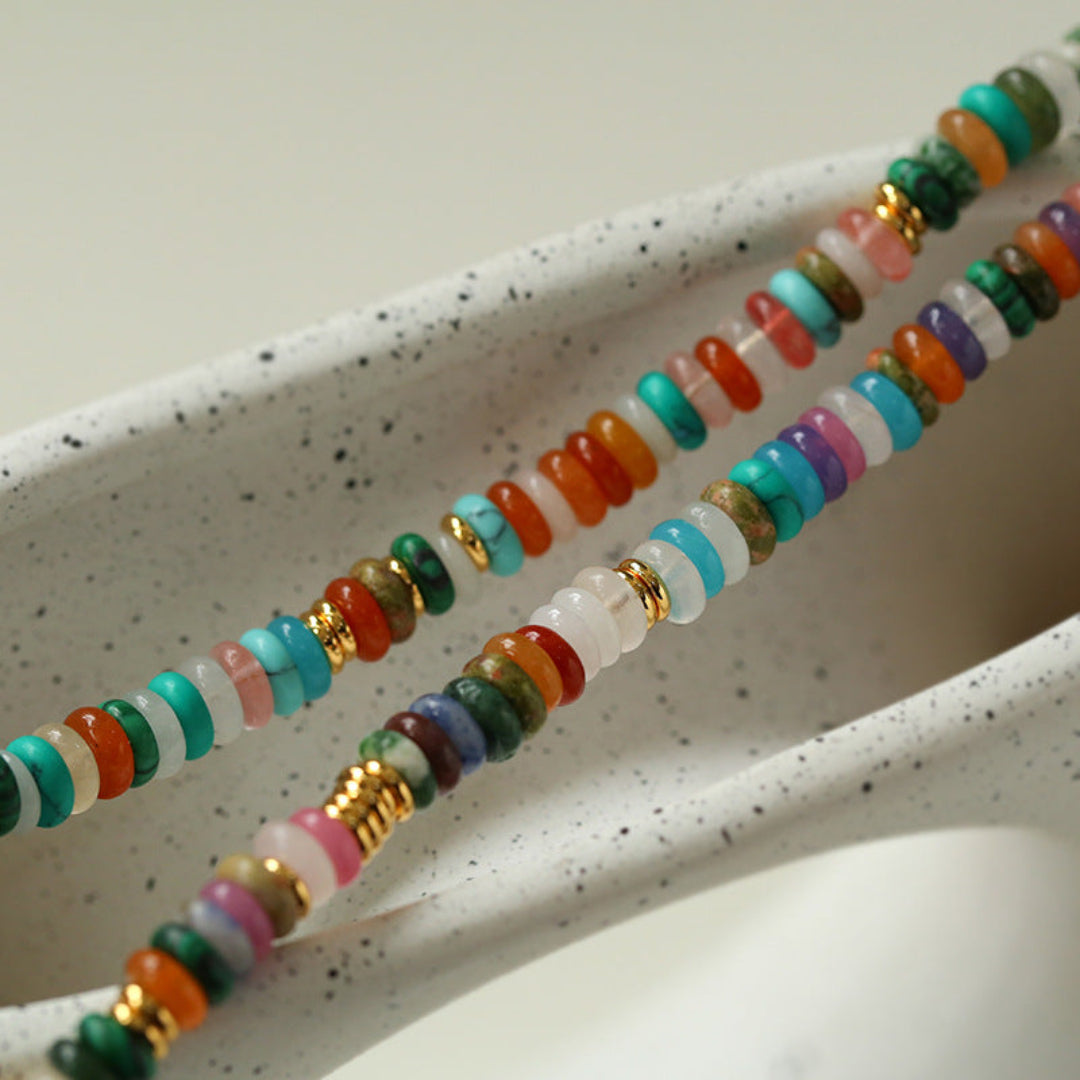 Colored Natural Stone Shell Beaded Choker Necklace