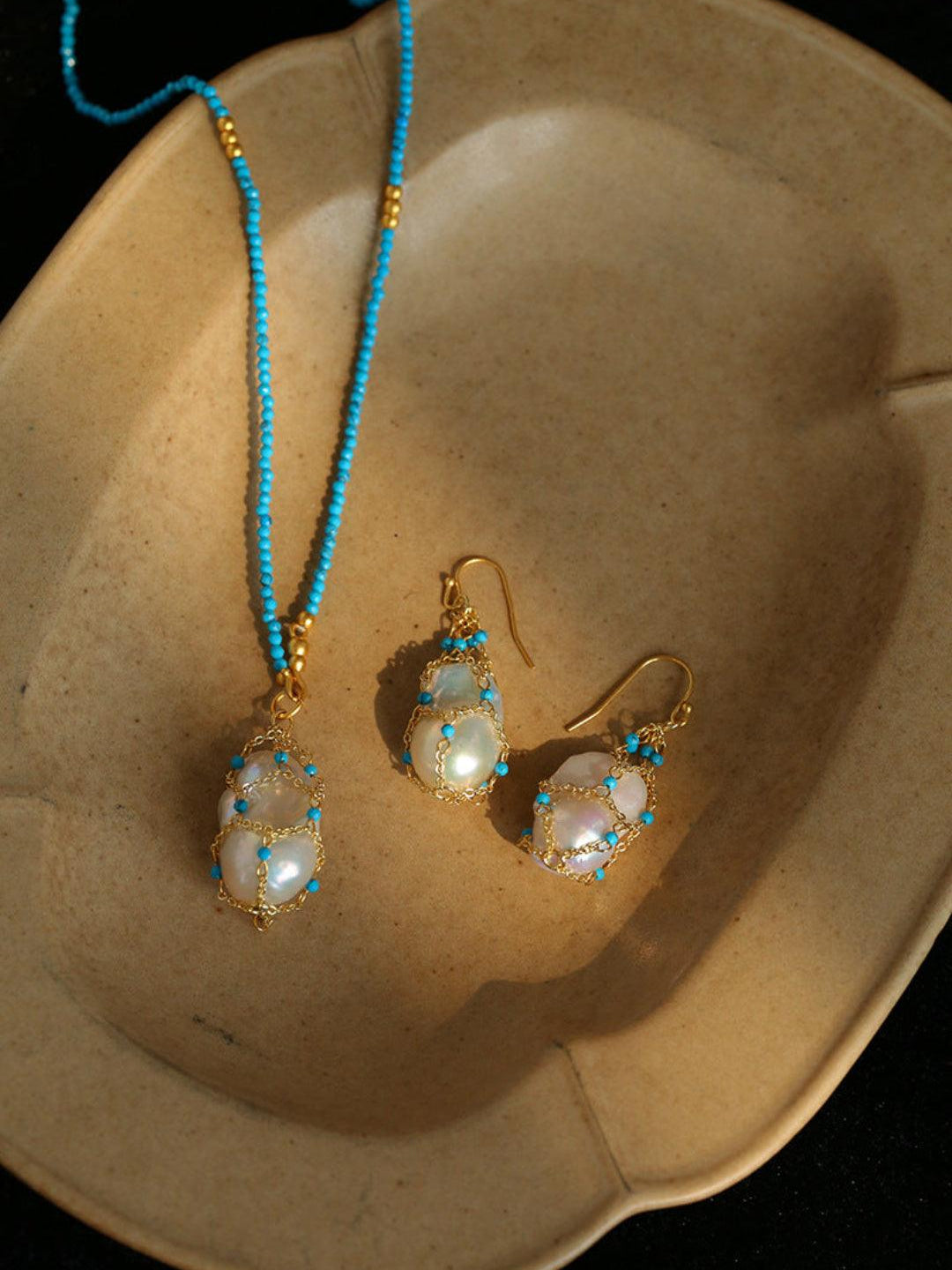 Spring Heartbeat Blue Turquoise Baroque Necklace - Gembea Jewelry