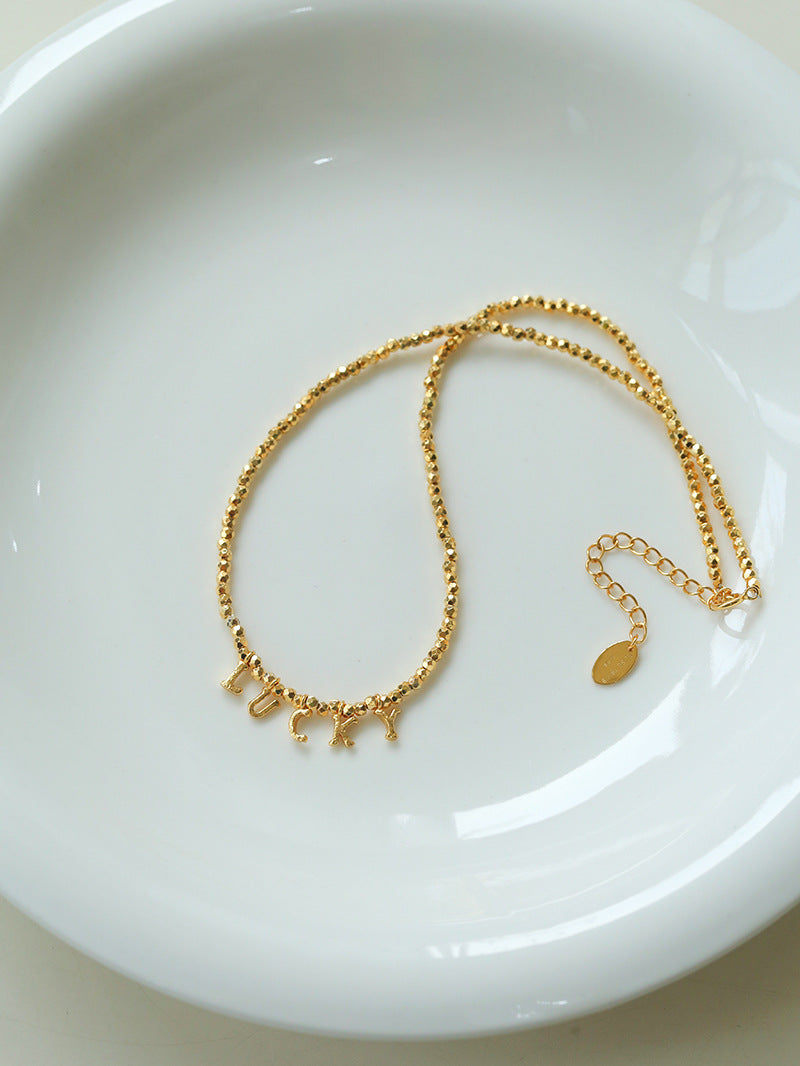 Laser Bead Lucky Letter Necklace-Gembea Jewelry