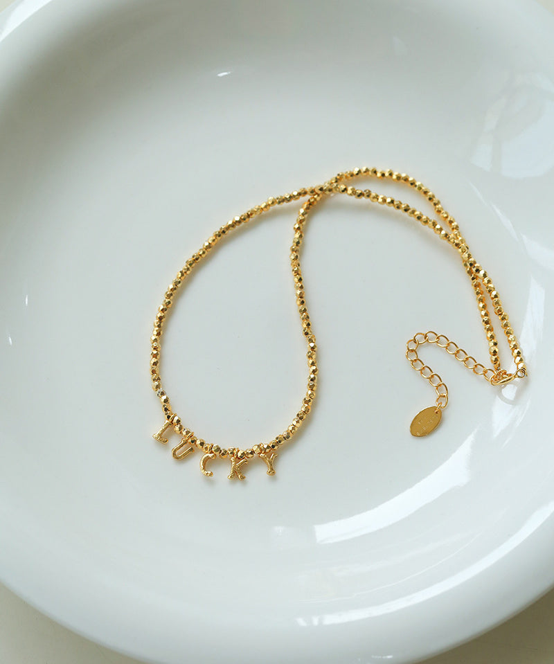 Laser Bead Lucky Letter Necklace-Gembea Jewelry