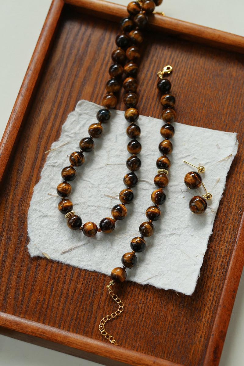 Tiger's Eye Stone Drop Earrings-Gembea Jewelry