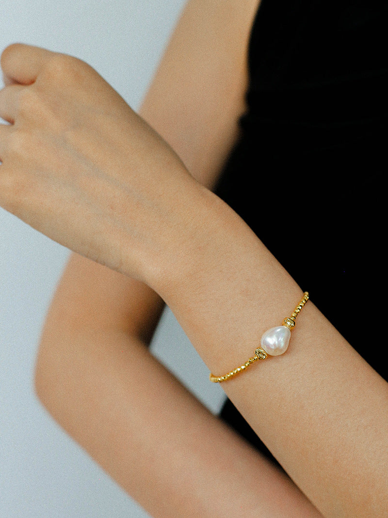 Faceted Beaded Baroque Pearl Bracelet