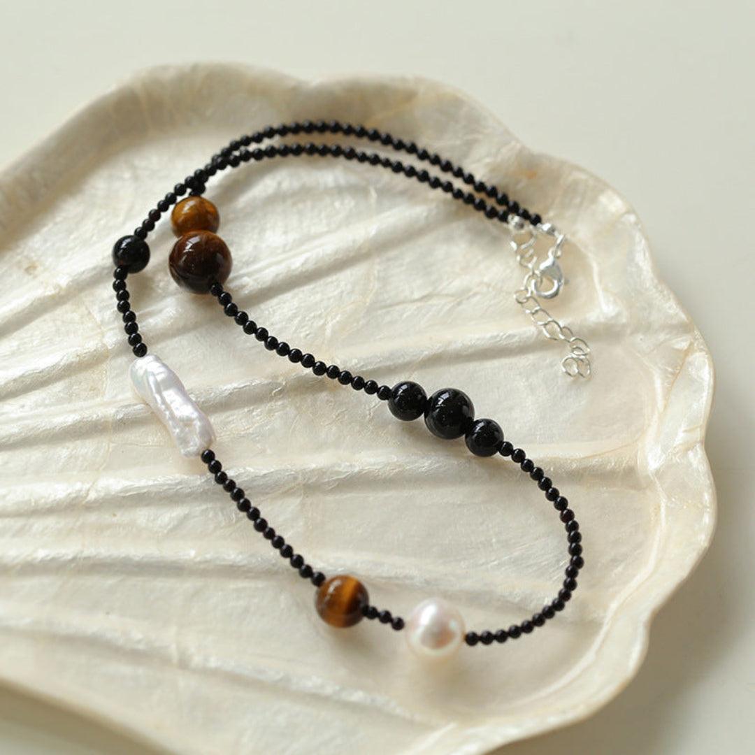 Sea's Embrace Series Pearl Black Agate Necklace - Gembea Jewelry