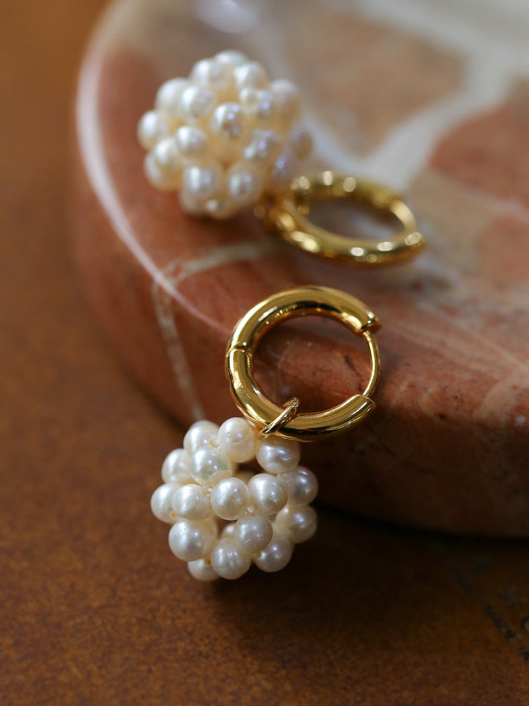 Hand-woven Spherical Pearl Earrings