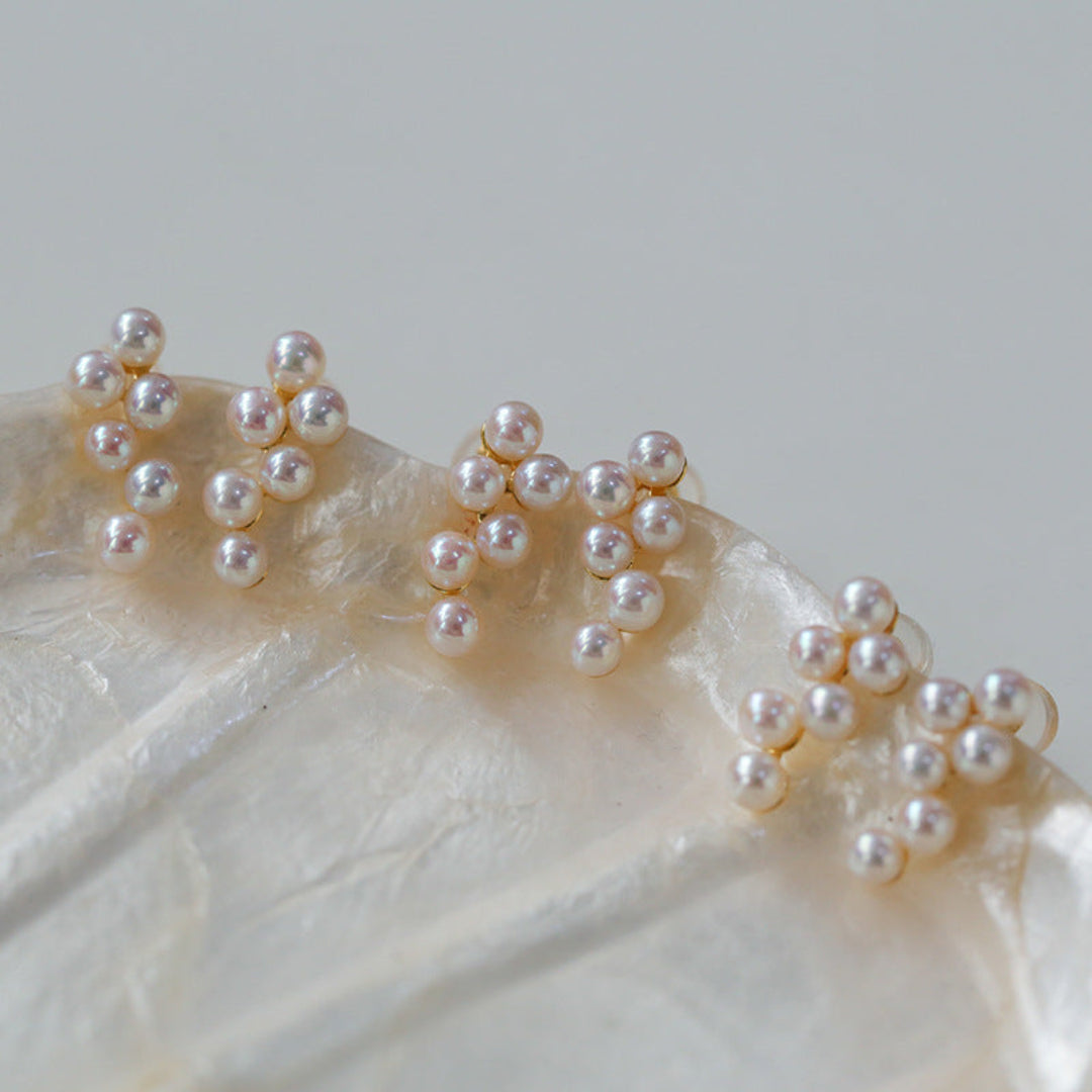 Small Grape Shaped Pearl Stud Earrings