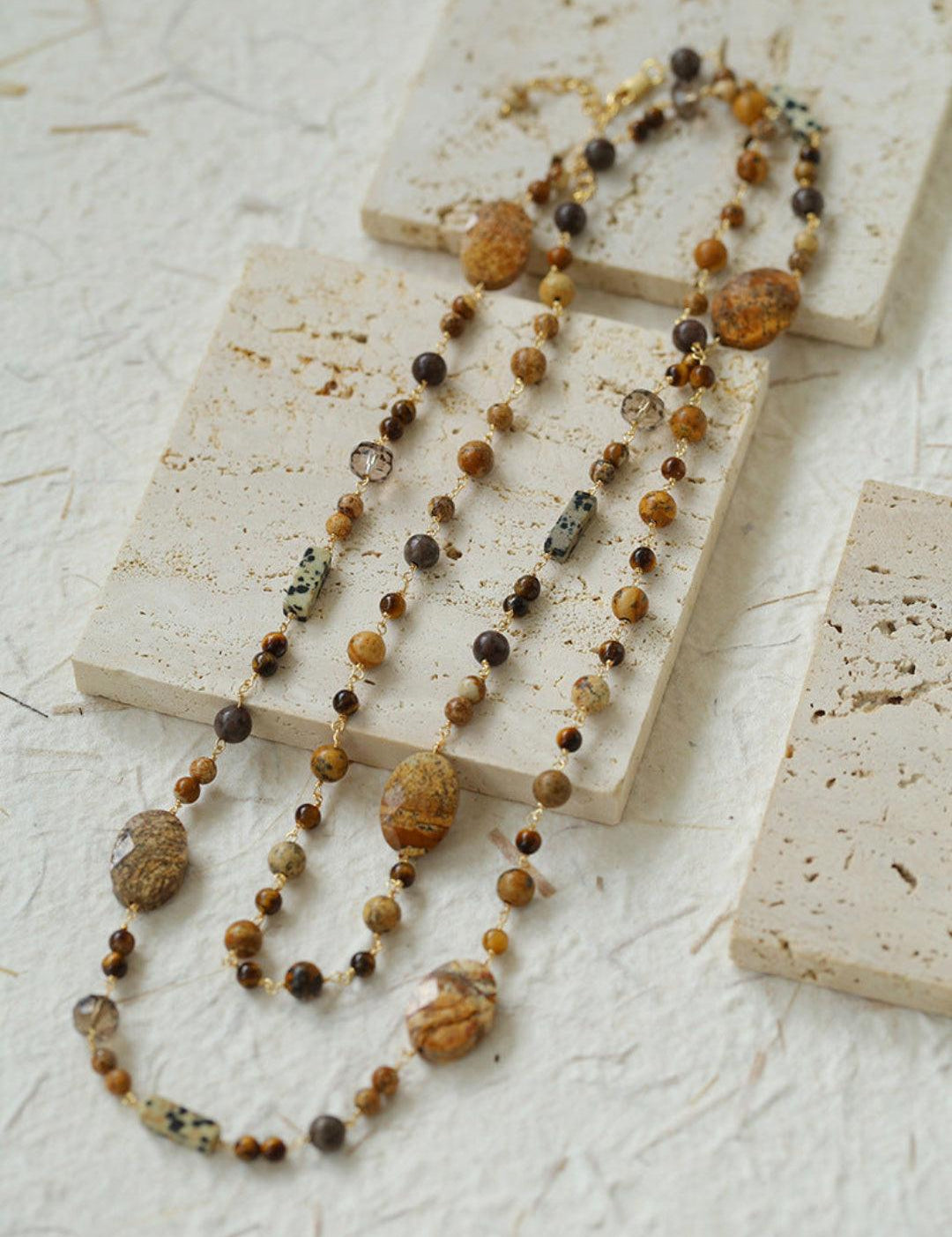 Long Woven Picture Stone Necklace - Gembea Jewelry