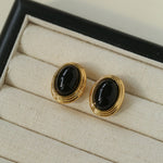 Oval Tiger Eye Stone Black Agate Earrings