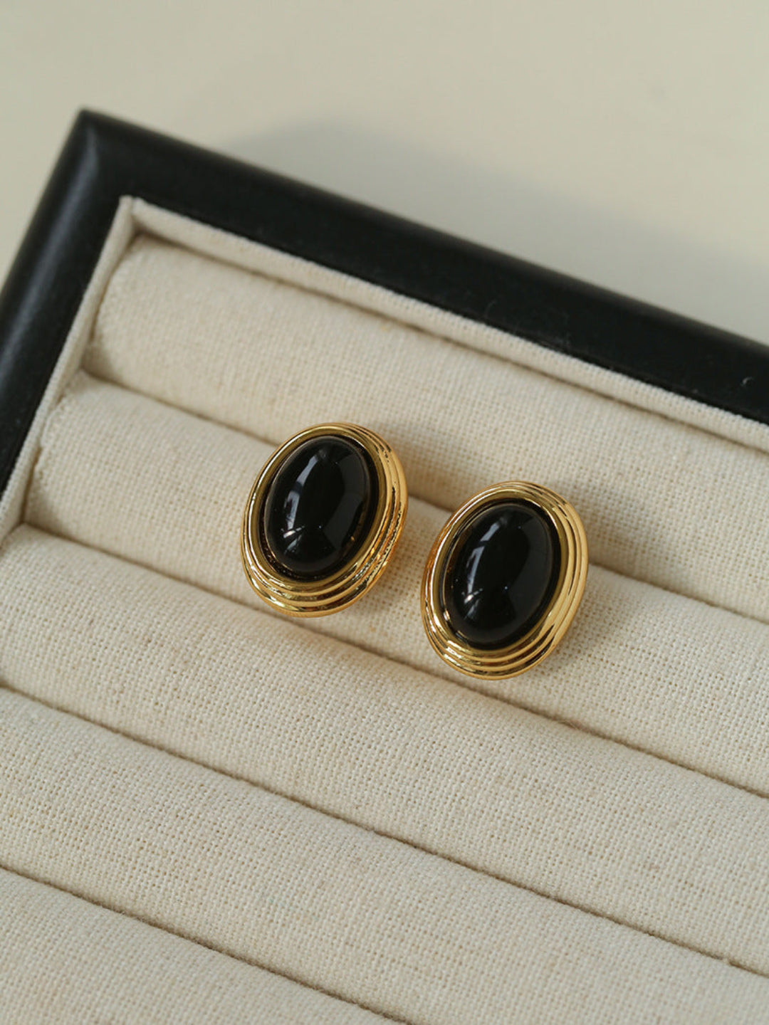 Oval Tiger Eye Stone Black Agate Earrings