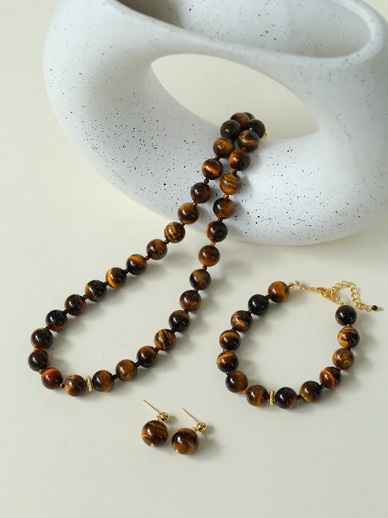 Tiger's Eye Stone Drop Earrings-Gembea Jewelry