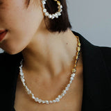 Metal Petal Baroque Pearl Necklace