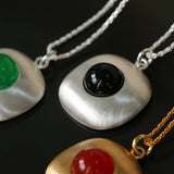 Brushed Metal Agate Pendant Necklace