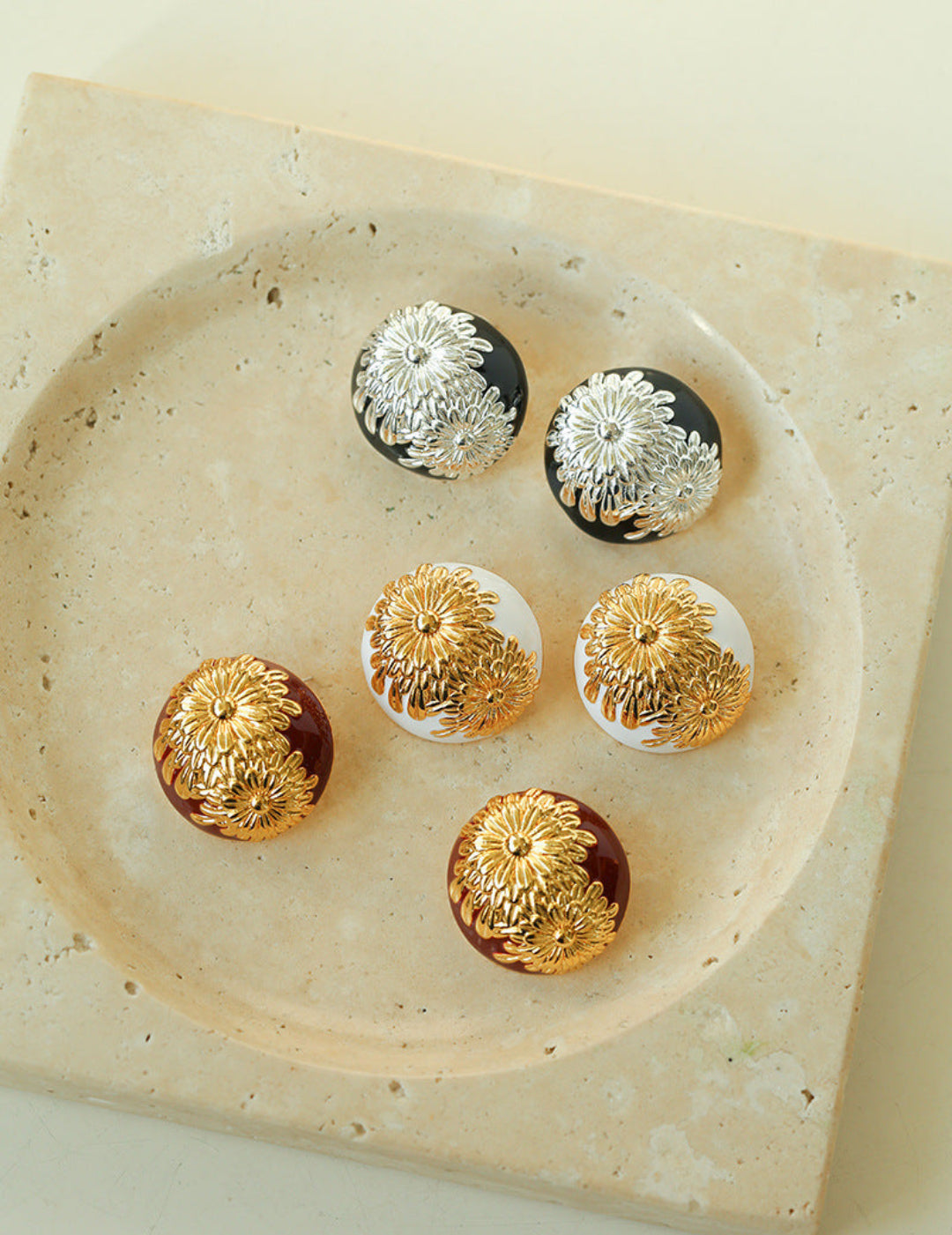 Enamel Glaze Round Chrysanthemum Earrings