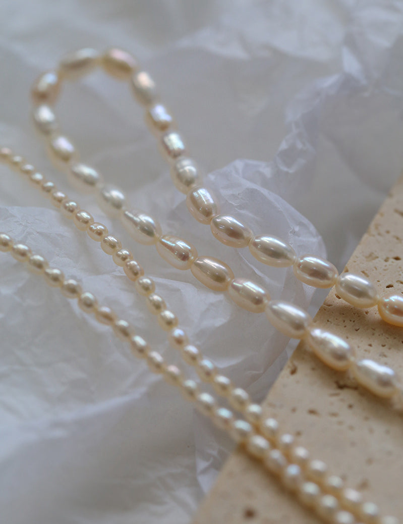 Minimalist Rice Pearl Beaded Necklace-Gembea Jewelry