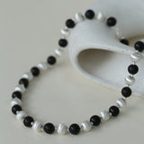 Ebony and Silver Ball Brushed Beaded Necklace