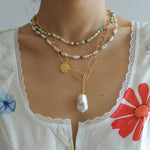 Metal Chain Baroque Pearl Pendant Necklace