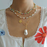 Metal Chain Baroque Pearl Pendant Necklace