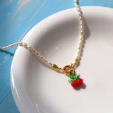 Glazed Cherry Pendant Pearl Necklace