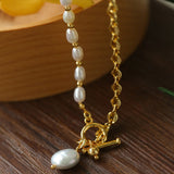 Y-shape Spliced Chain Pearl Necklace