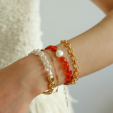 Metal Petal Baroque Pearl Bracelet