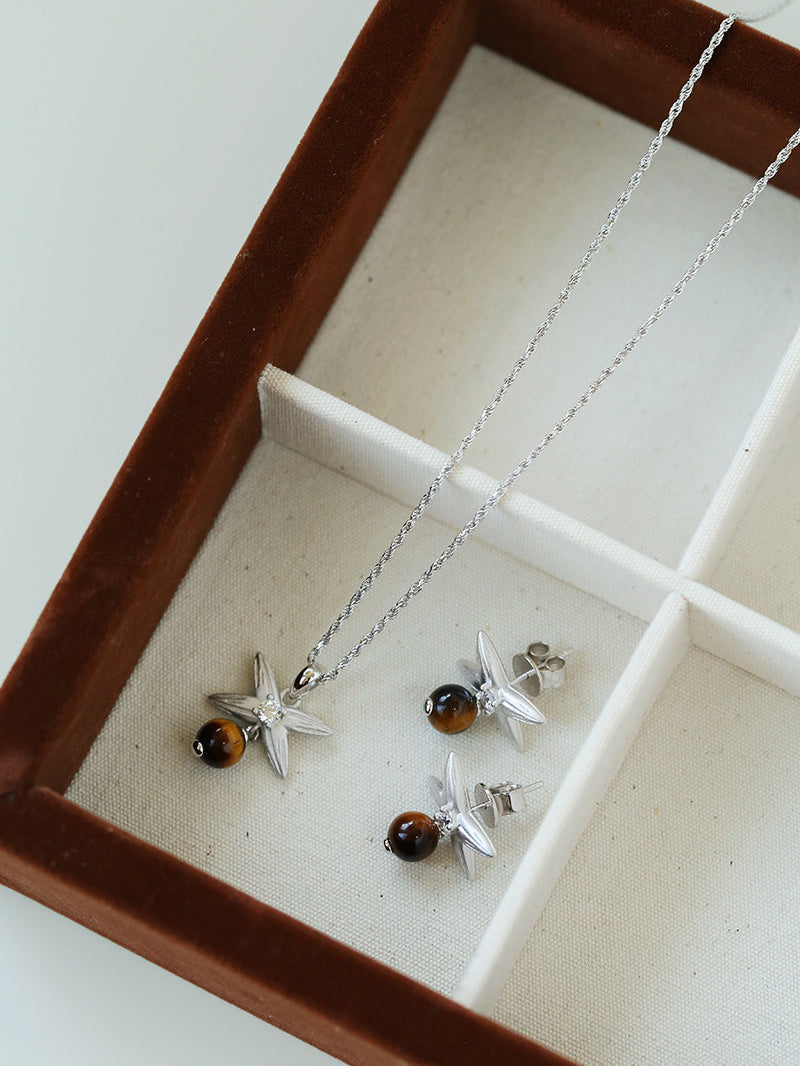 Silver Chain Tiger's Eye Pendant Necklace-Gembea Jewelry