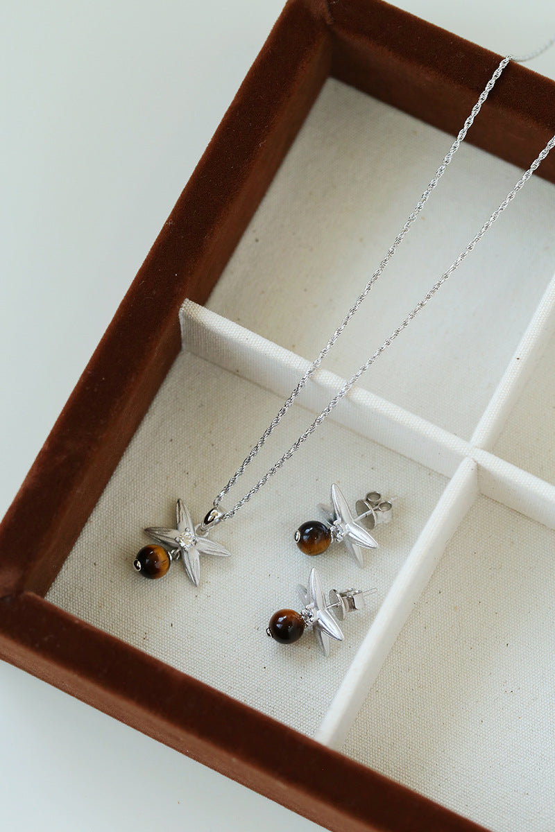 Silver Chain Tiger's Eye Pendant Necklace-Gembea Jewelry