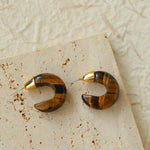 Black Agate Tiger Eye Stone Moon Bud Earrings