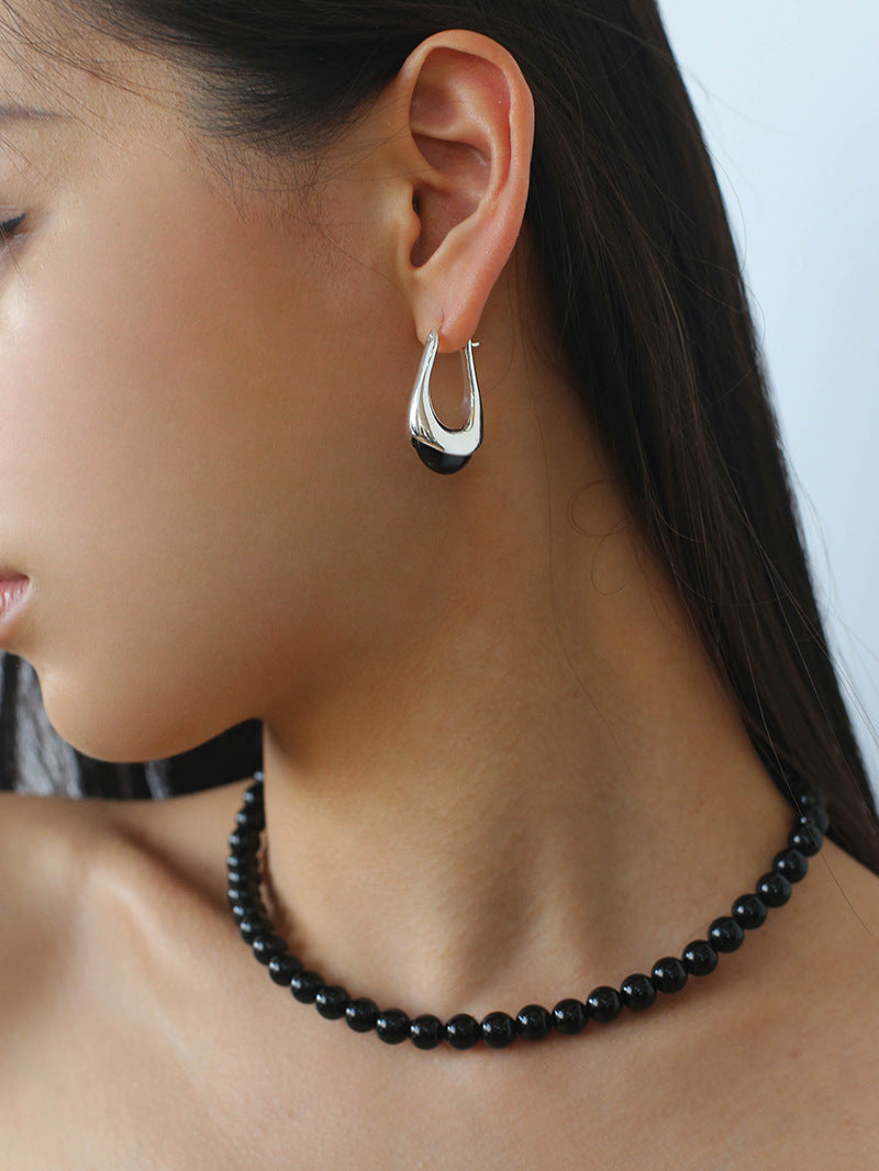 Water Drop Crystal Black Agate Earrings-Gembea Jewelry