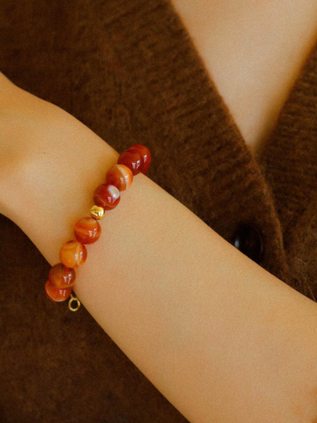 Primary Red Agate Round Beaded Bracelet - Gembea Jewelry