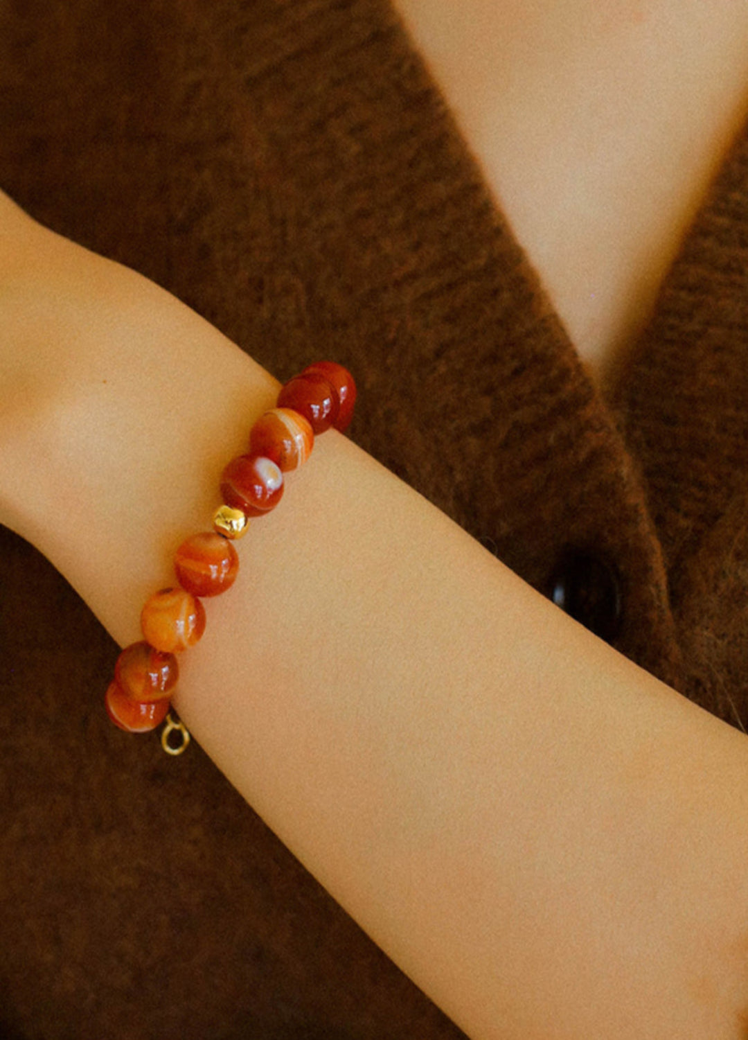 Primary Red Agate Round Beaded Bracelet