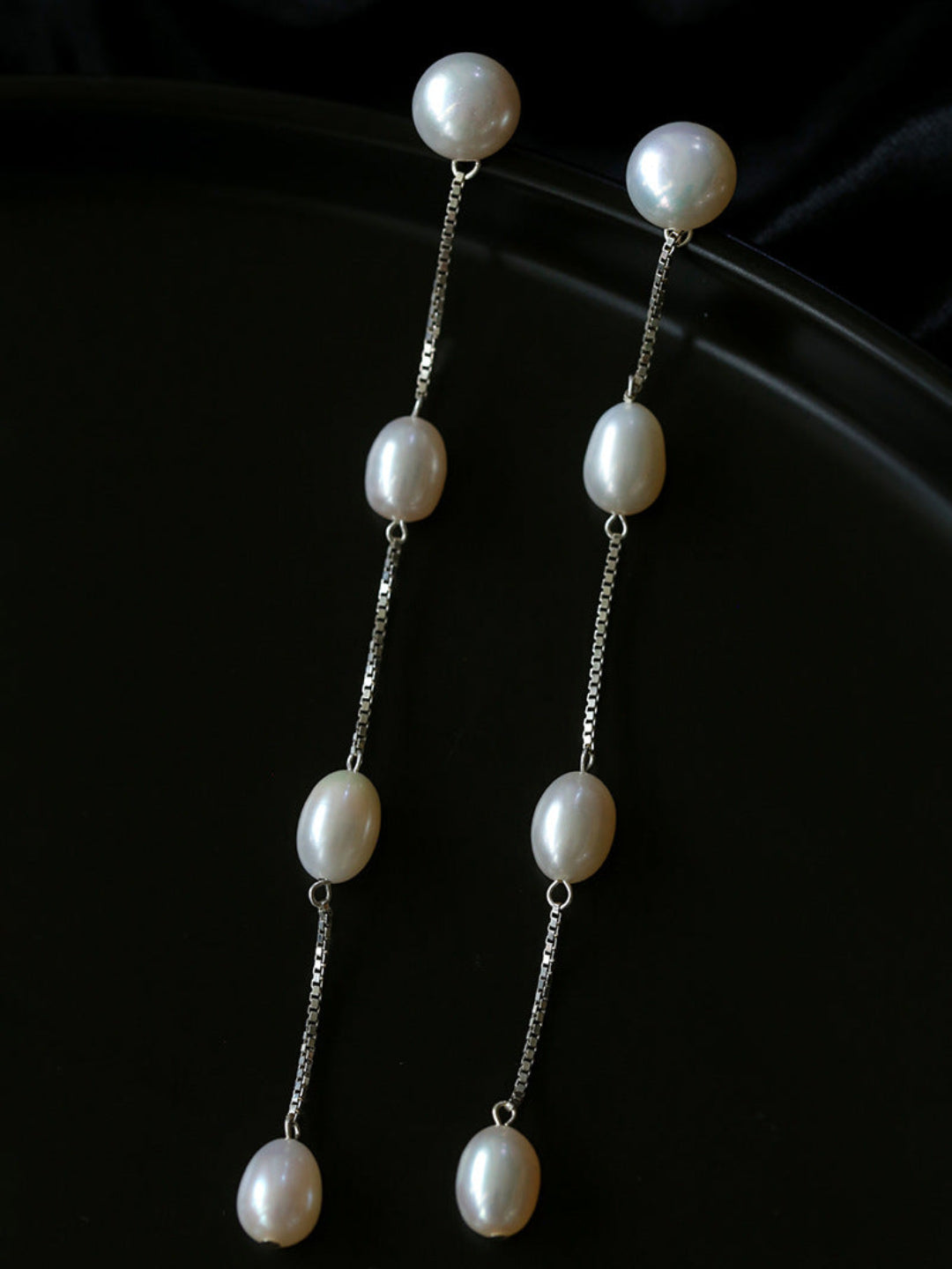 S925 Silver Chain Tassel Pearl Earrings