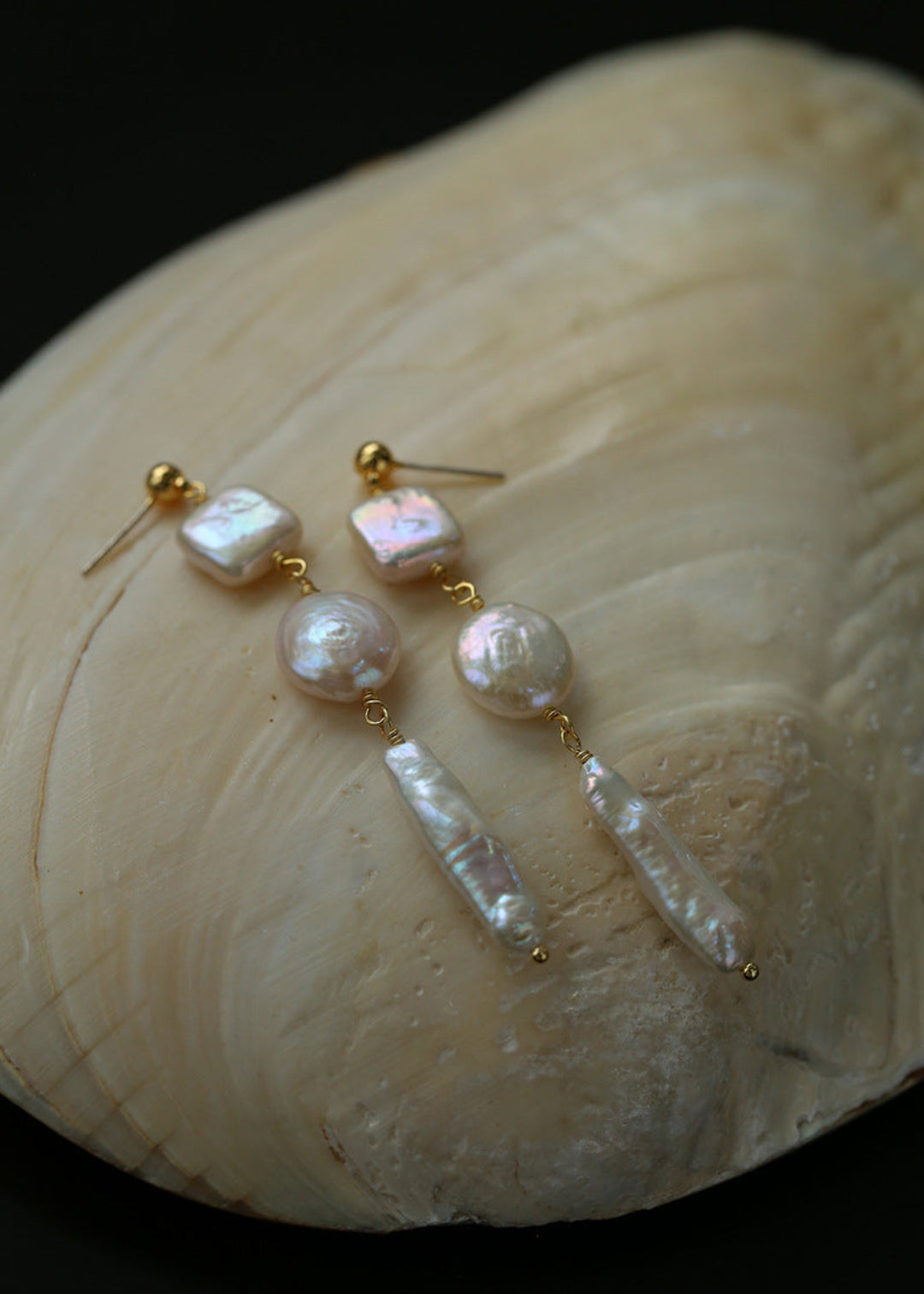 Diamond Baroque Pearl Long Earrings