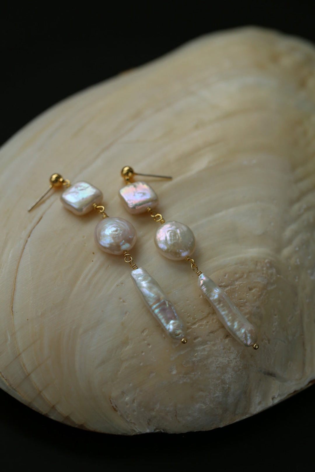 Diamond Baroque Pearl Long Earrings