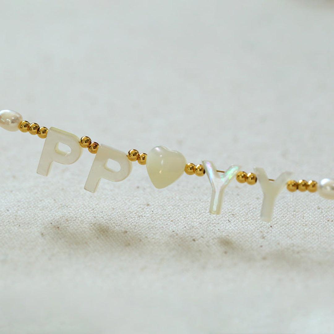 Custom White Shell Letter Pearl Necklace - Gembea Jewelry