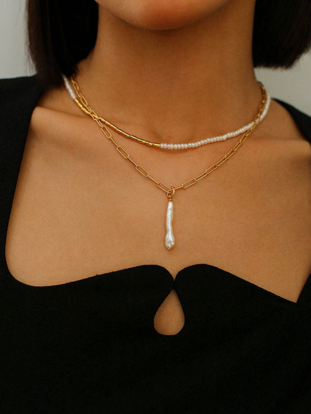 Gold Chain Baroque Pearl Necklace