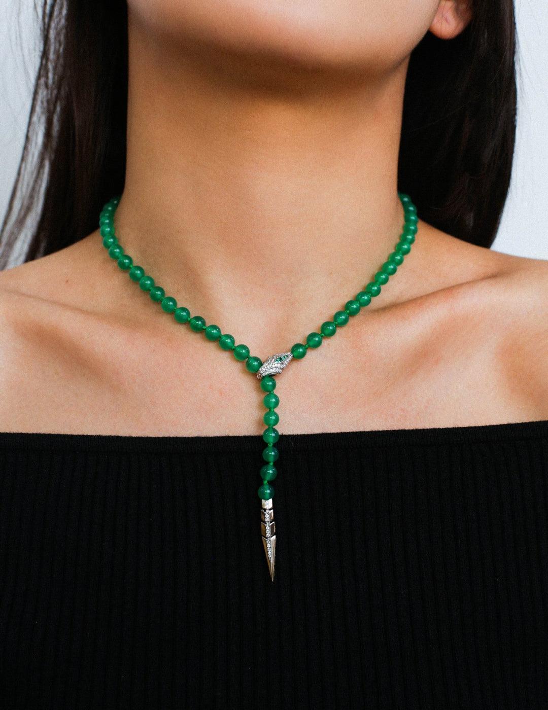 Red and Green Agate Snake Necklace - Gembea Jewelry