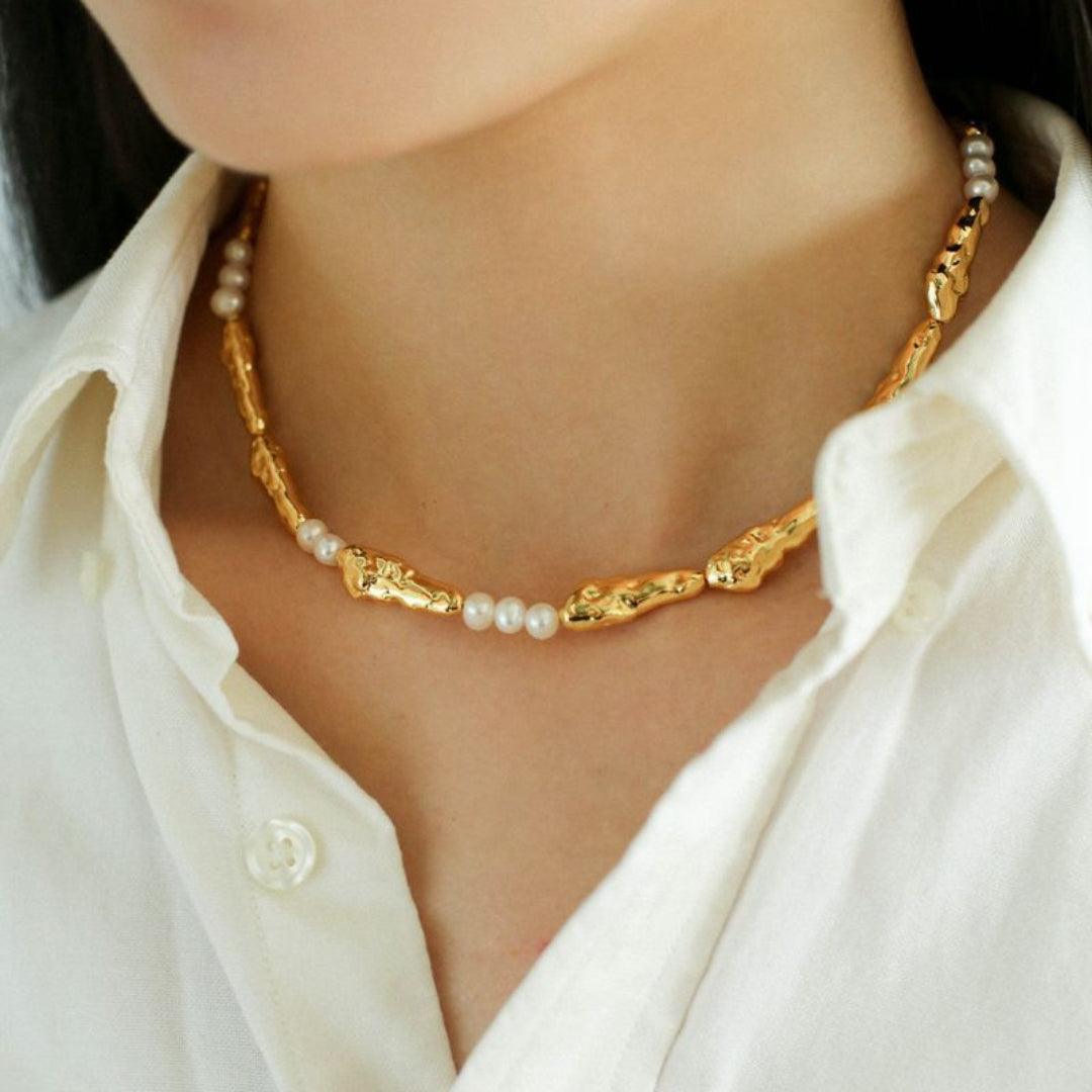 Geometric Irregular Metal Pearl Necklace - Gembea Jewelry