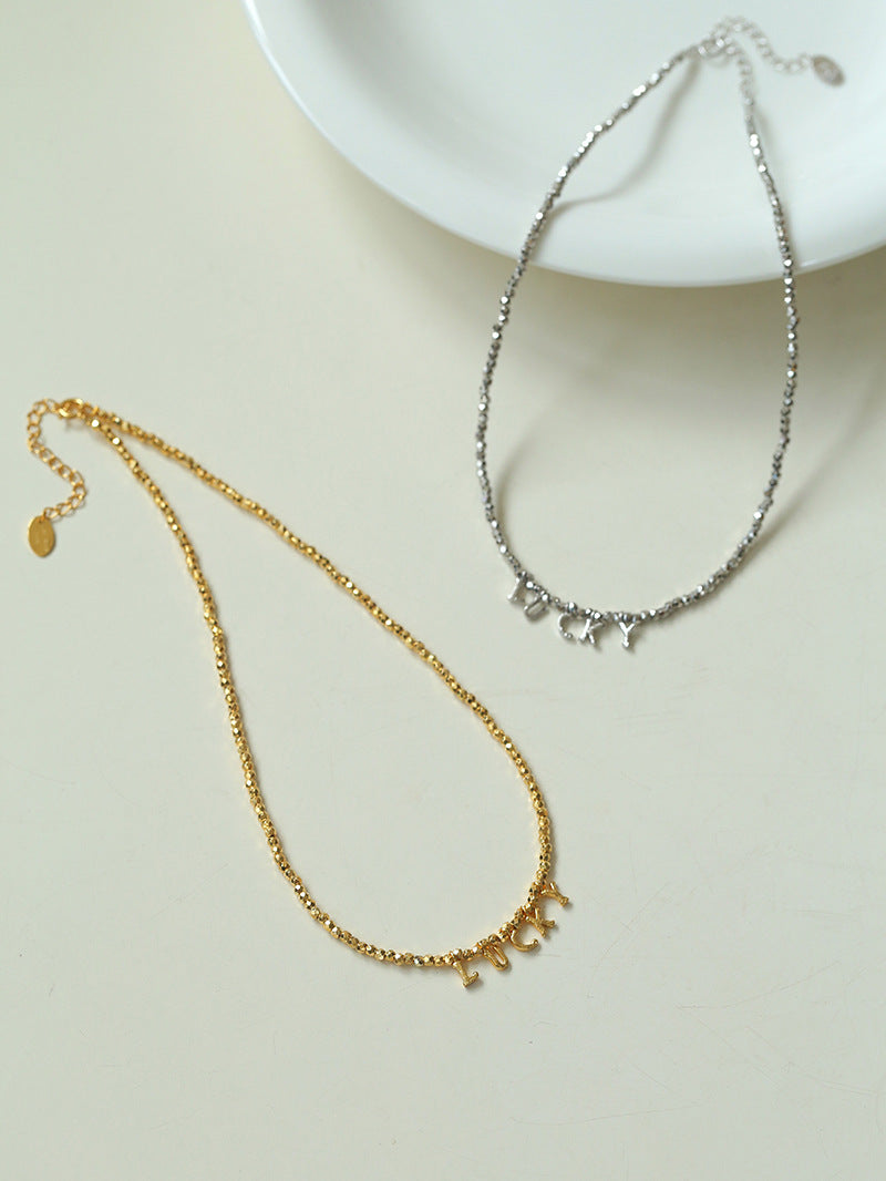 Laser Bead Lucky Letter Necklace-Gembea Jewelry