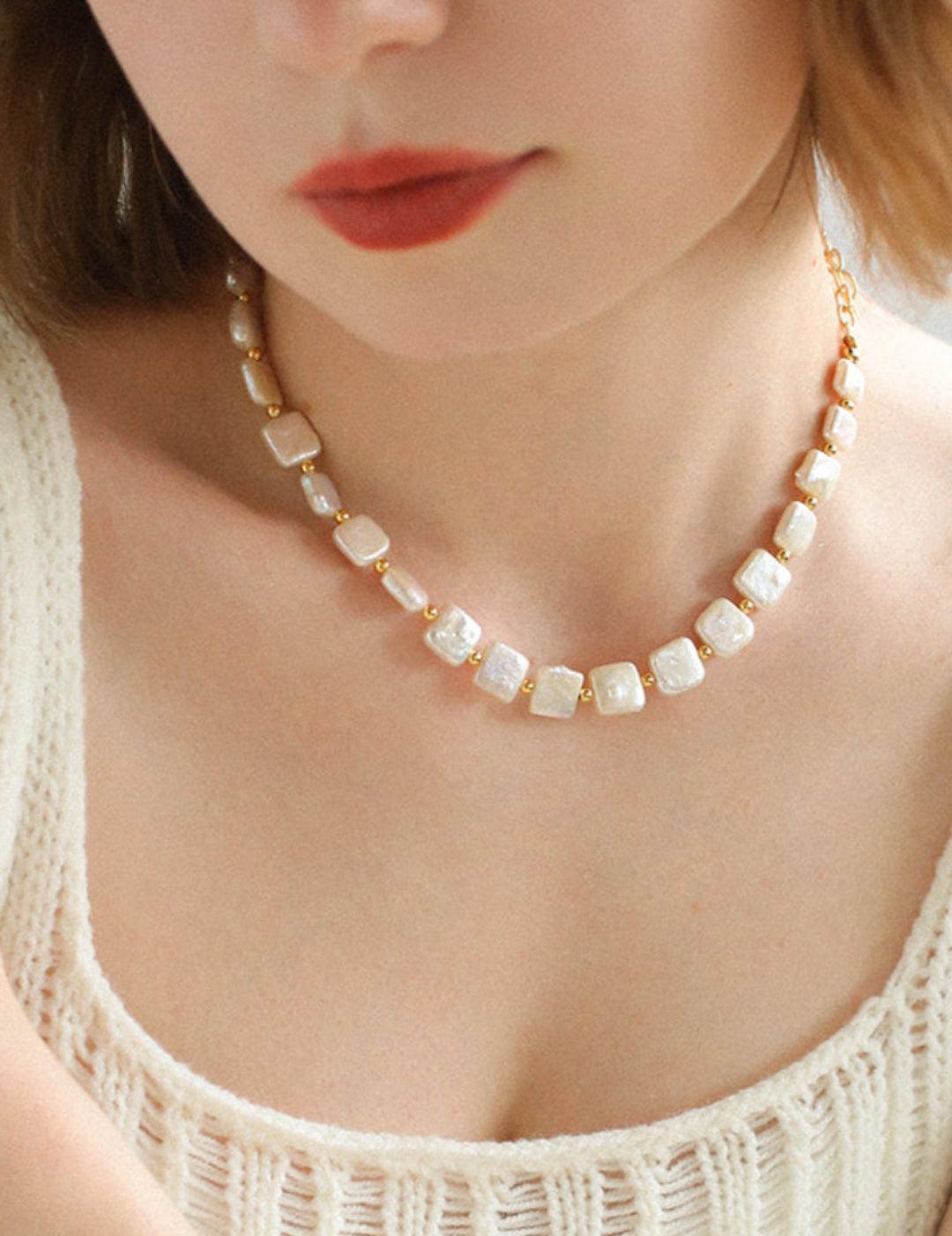Natural Freshwater Square Pearl Necklace - Gembea Jewelry