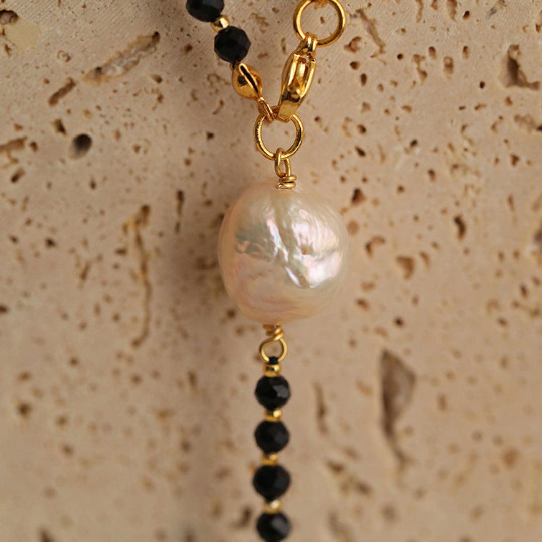 Long Black Agate Baroque Pearl Necklace - Gembea Jewelry