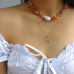 Vacation Artificial Colored Gemstone Baroque Pearl Necklace