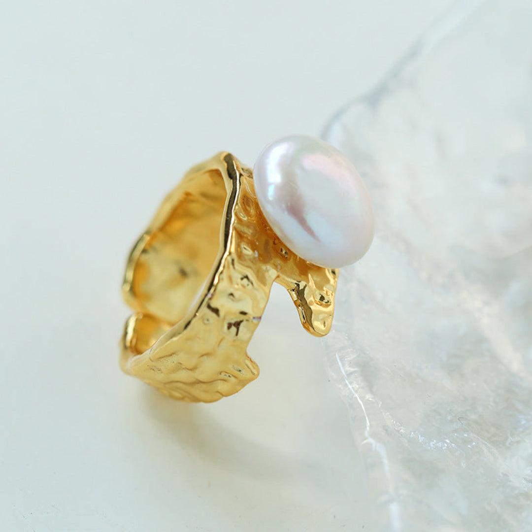 Button Shaped Baroque Pearl Ring - Gembea Jewelry