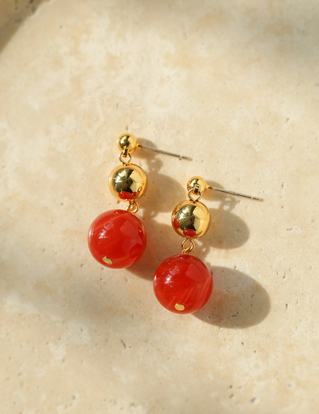 Primary Red Agate Round Earrings