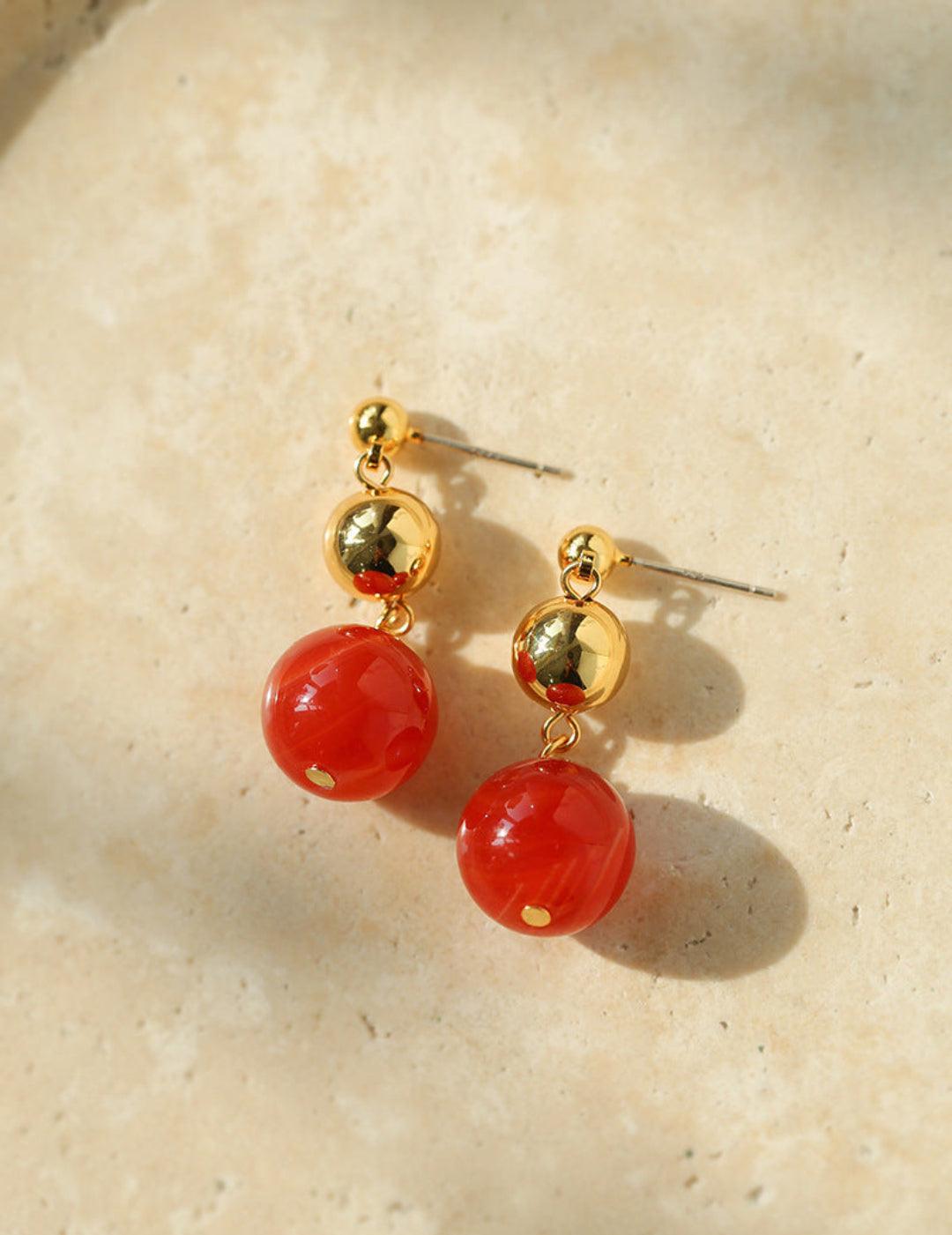 Primary Red Agate Round Earrings - Gembea Jewelry