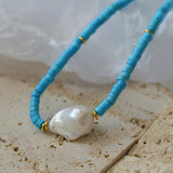 Blue Colored Stone Baroque Pearl Necklace