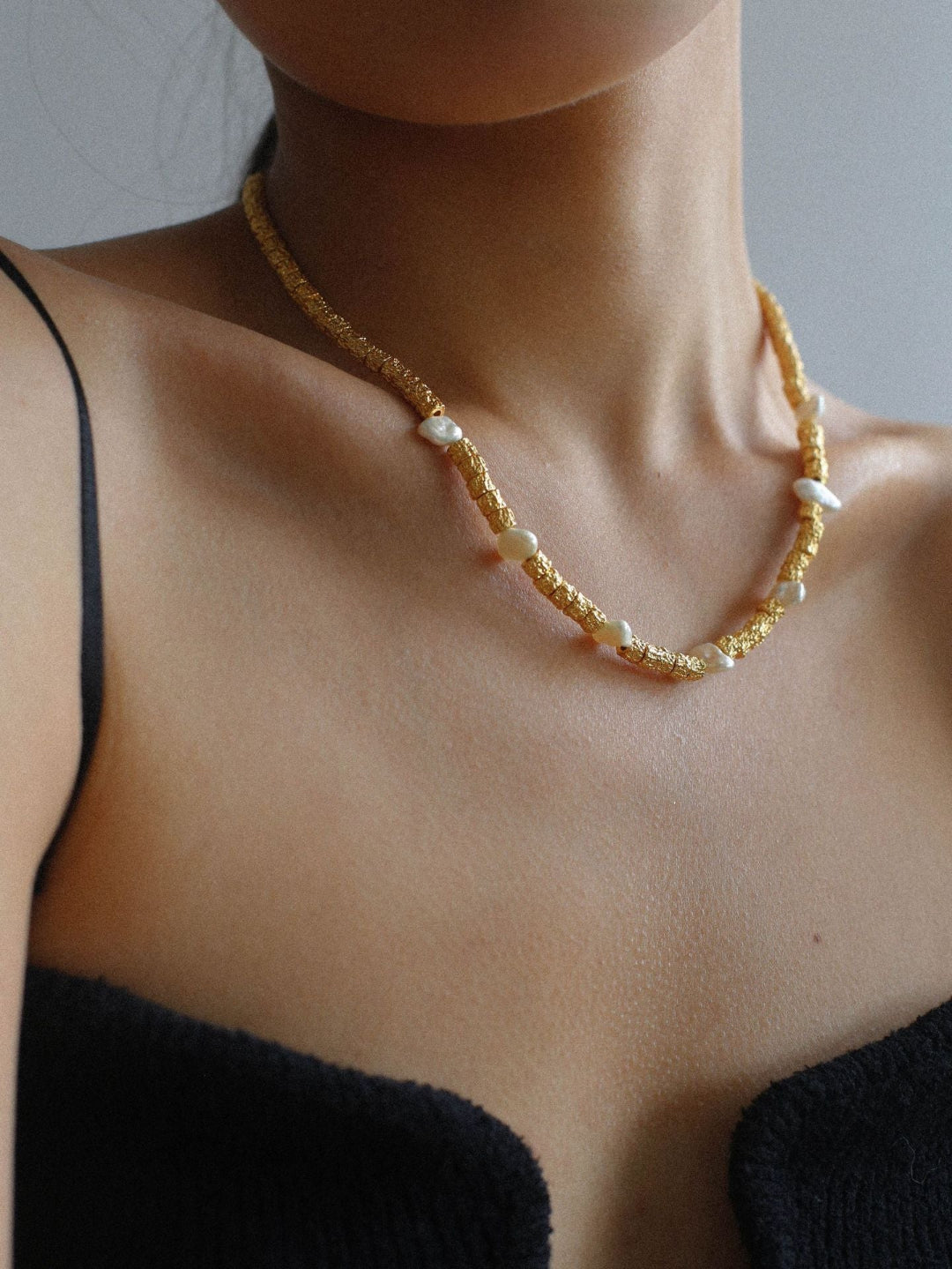 Vintage Gold Bean Irregular Pearl Necklace